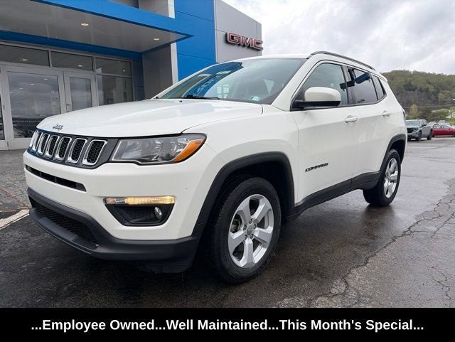 2019 Jeep Compass Latitude in White Clearcoat — front three-quarter view