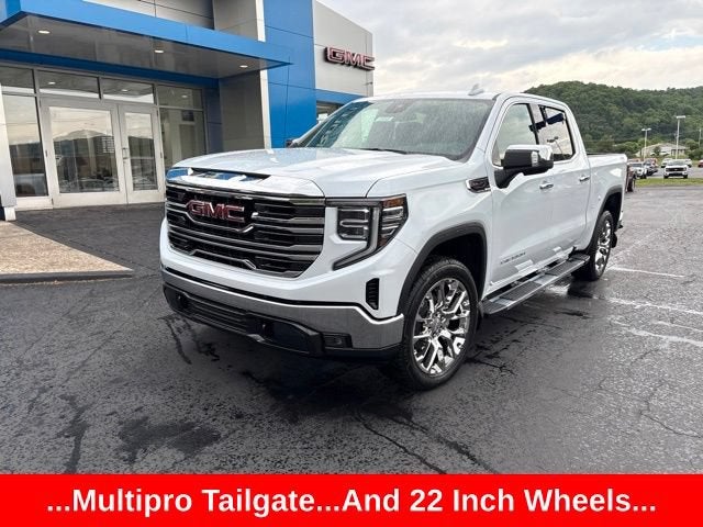 2026 GMC Sierra 1500 SLT in Glacier White Tricoat — front three-quarter view